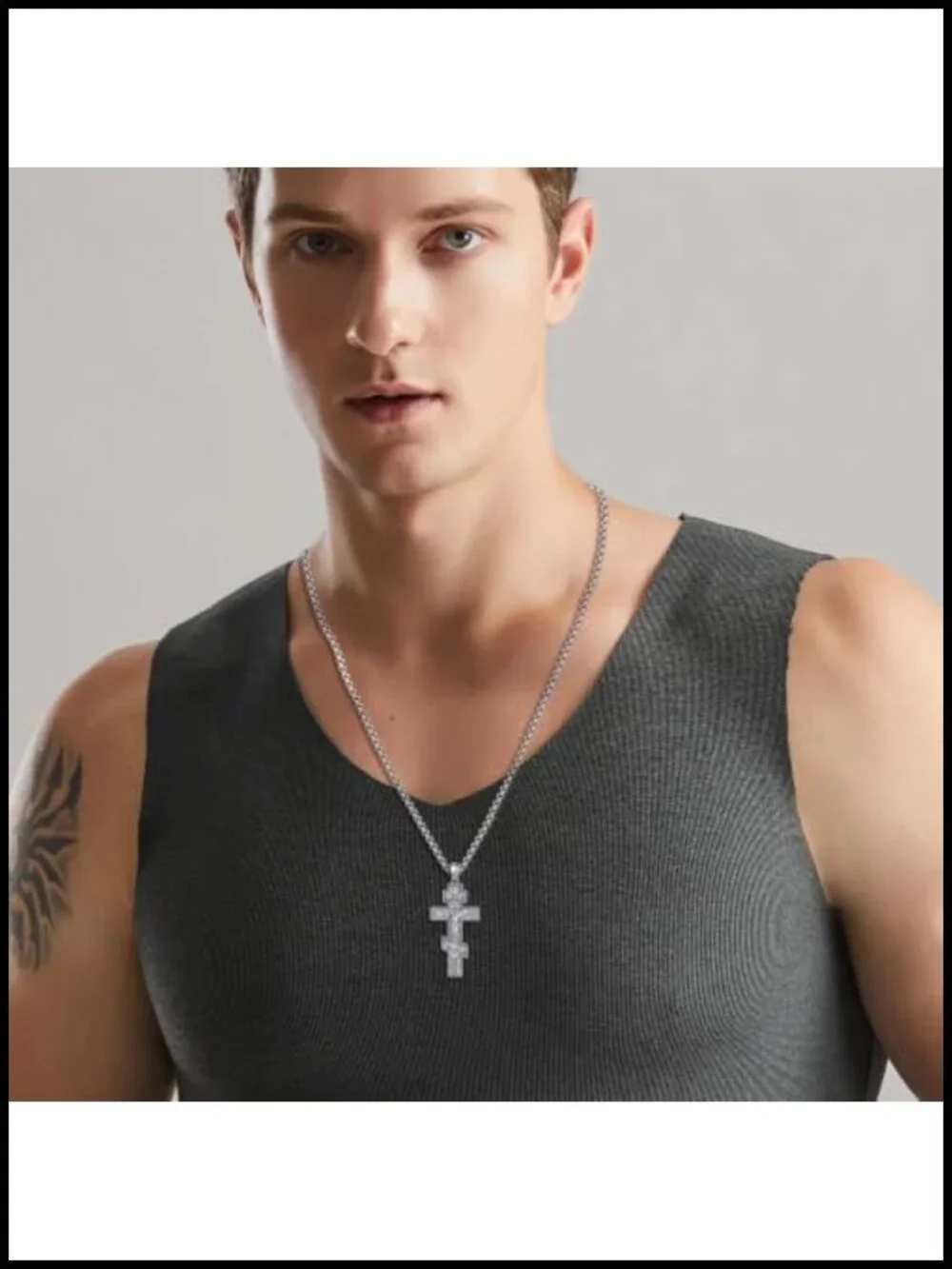 Silver Plated Copper Orthodox Crucifix Necklace for Men Women Antique Oxidized